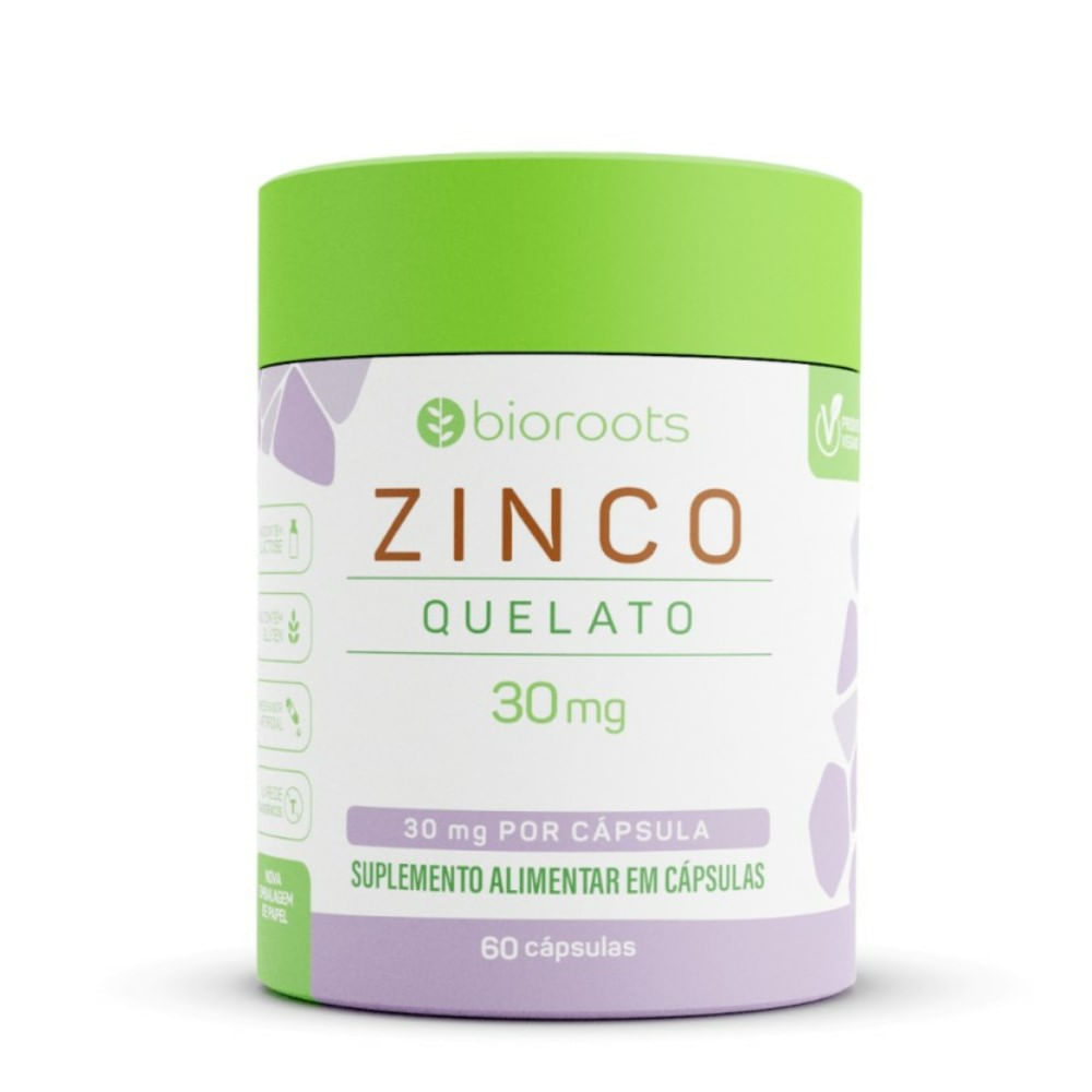 Zinco Quelato 30mg Bioroots 60 Cápsulas