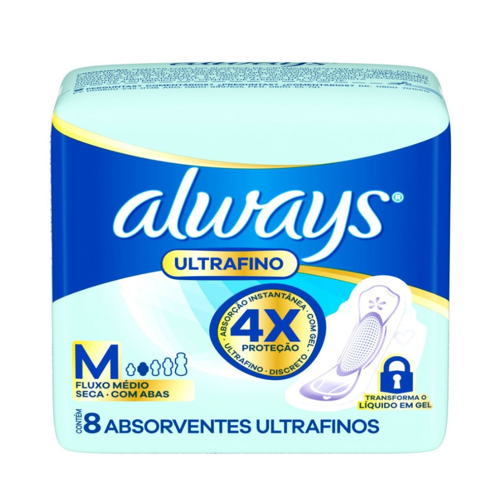 Absorvente Always Ultrafino M Cobertura Seca com Abas 8 Unidades