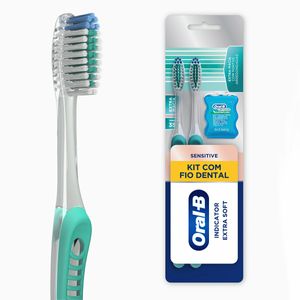Escova Dental Oral-B Sensitive Indicator Extra Macia 2 Unidades + Fio Dental Oral-B Satin Floss 5 m 1 - 1 Unidade