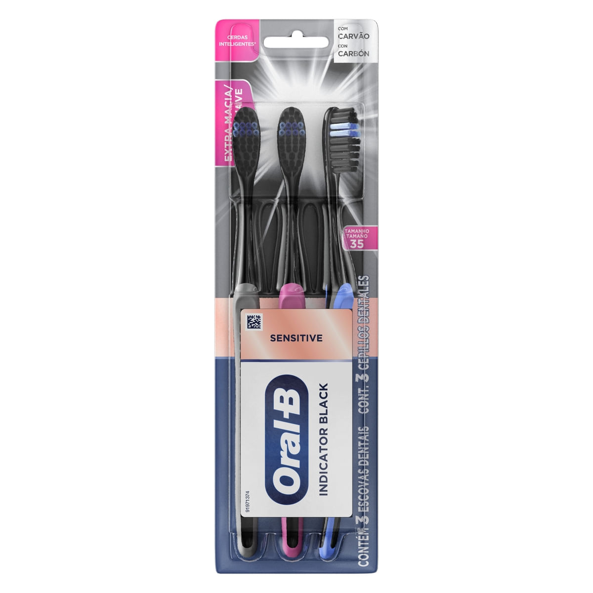 Escova Dental Oral B Indicator Black Cerdas Inteligentes com Carvão 3 Unidades