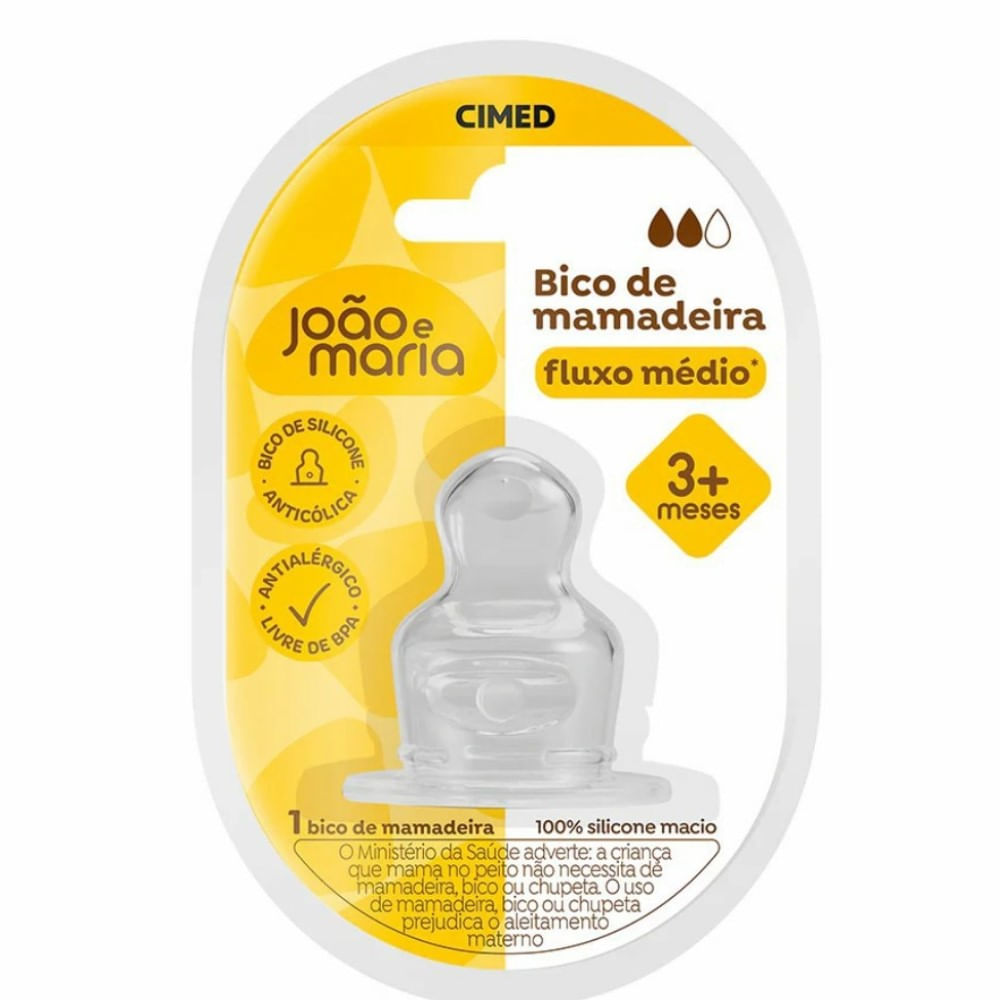 Bico de Mamadeira Cimed João e Maria Silicone Fluxo Médio 3+ Meses 1 Unidade