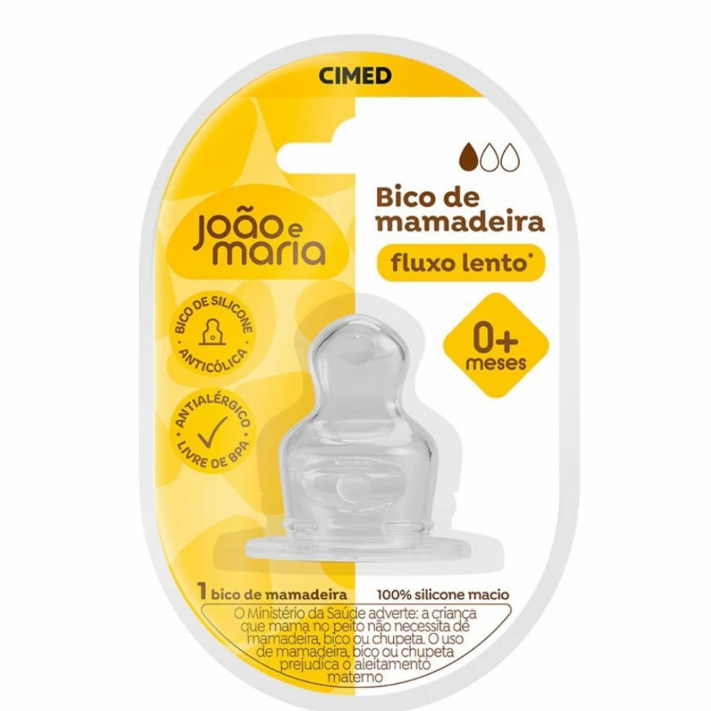 Bico de Mamadeira Cimed João e Maria Silicone Fluxo Lento 0+ Meses 1 Unidade