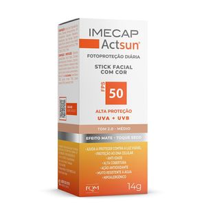 Protetor Solar Facial Stick Imecap Actsun Toque Seco FPS50 Tom 2 Médio 14g