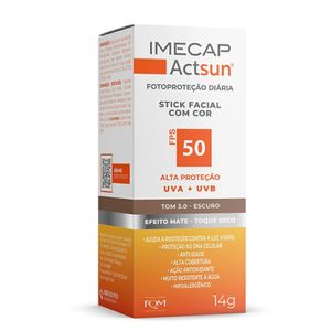 Protetor Solar Facial Stick Imecap Actsun Toque Seco FPS50 Tom 3 Escuro 14g