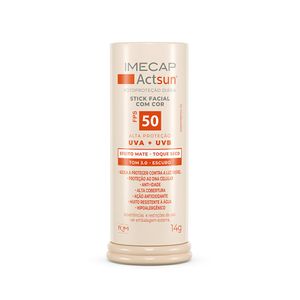 Protetor Solar Facial Stick Imecap Actsun Toque Seco FPS50 Tom 3 Escuro 14g