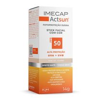 Protetor Solar Facial Stick Imecap Actsun Toque Seco FPS50 Tom 1 Claro 14g