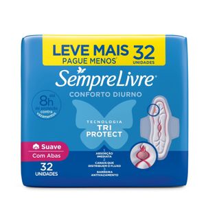 Absorvente Sempre Livre Conforto Diurno Tri Protect Suave com Abas 32 Unidades