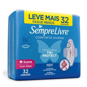 Absorvente Sempre Livre Conforto Diurno Tri Protect Suave com Abas 32 Unidades