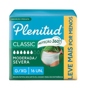 Roupa Íntima Descartável Plenitud Classic para Incontinência G/XG 16 Unidades