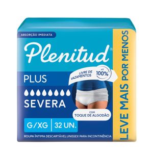 Roupa Íntima Plenitud Plus para Incontinência G/XG 32 Unidades