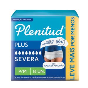 Roupa Íntima Plenitud Plus para Incontinência P/M 16 Unidades
