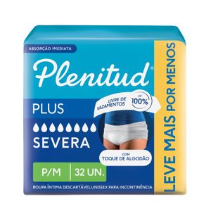 Roupa Íntima Plenitud Plus para Incontinência P/M 32 Unidades