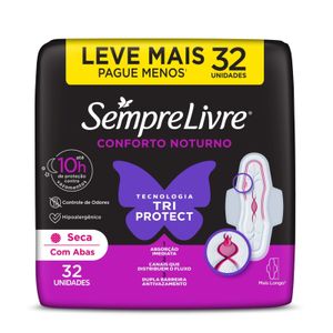 Absorvente Externo Sempre Livre Conforto Noturno Seca com Abas 32 Unidades