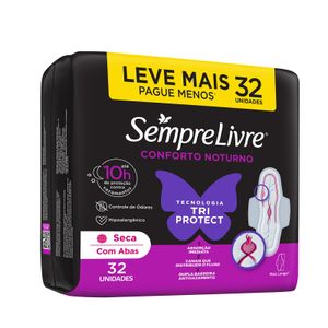 Absorvente Externo Sempre Livre Conforto Noturno Seca com Abas 32 Unidades