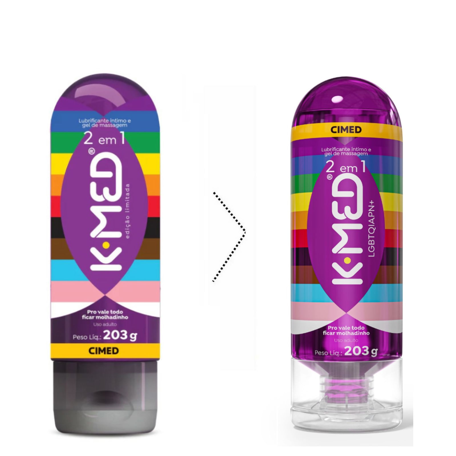 Lubrificante Íntimo e Gel de Massagem K-Med 2 Em 1 LGBT+ 203g