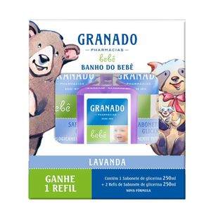 Kit Granado Banho do Bebê Lavanda 1 Sabonete de Glicerina 250ml + 2 Refis de Sabonete de Glicerina 250ml