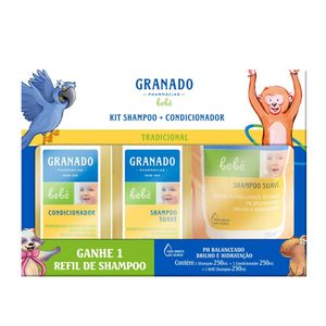 Kit Granado Bebê Tradicional Shampoo Suave 250ml + Condicionador 250ml + Refil de Shampoo Suave 250ml
