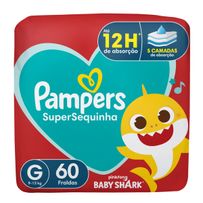 Fralda Pampers SuperSequinha Baby Shark G 60 Unidades