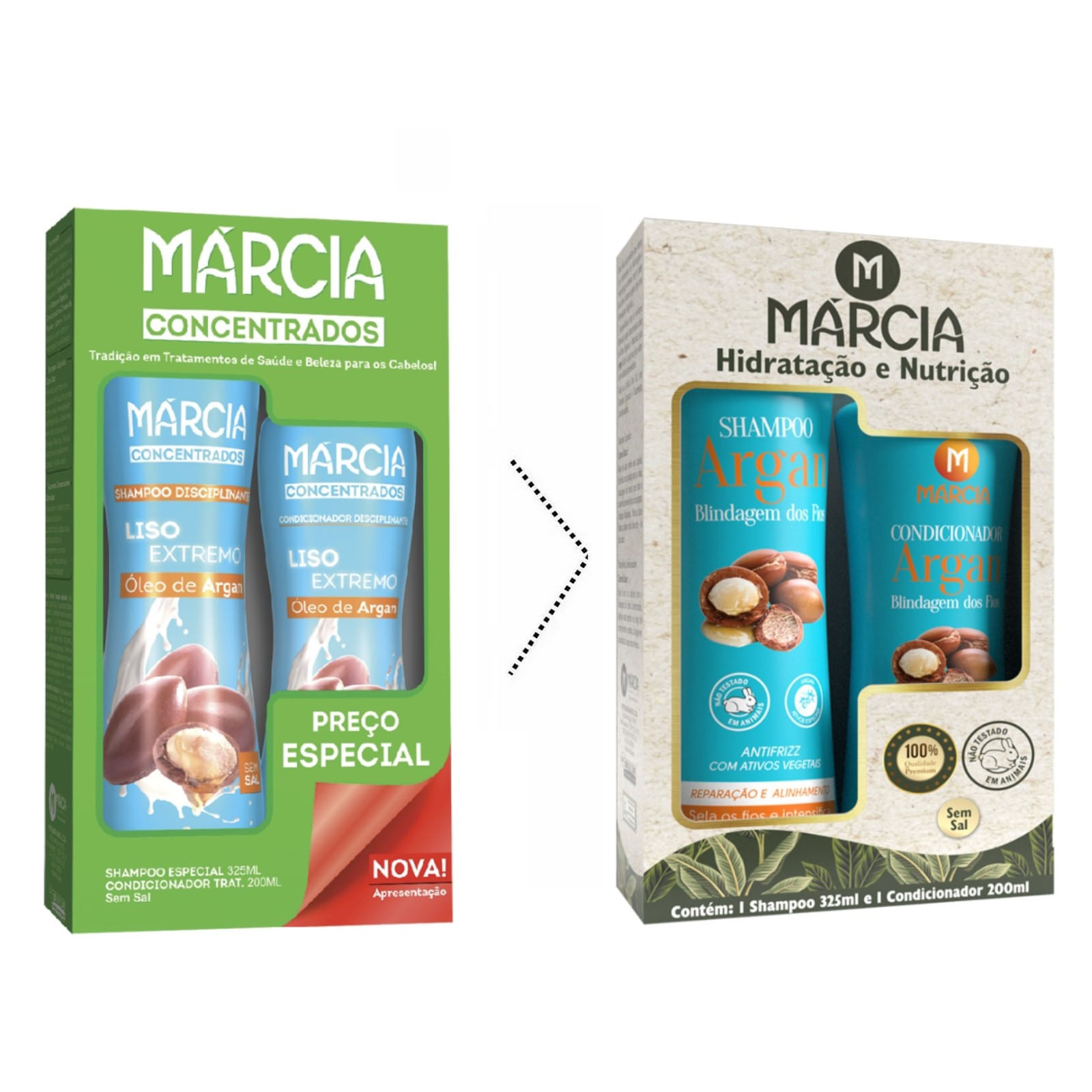 Kit Marcia Argan Blindagem dos Fios Shampoo 325ml + Condicionador