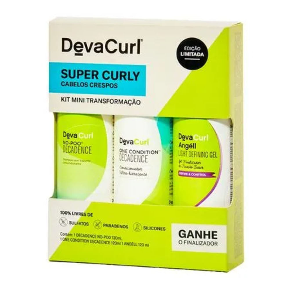 Kit Super Curly Deva Curl No-Poo 120ml + Condicionador 120ml + Gel Finalizador 120ml