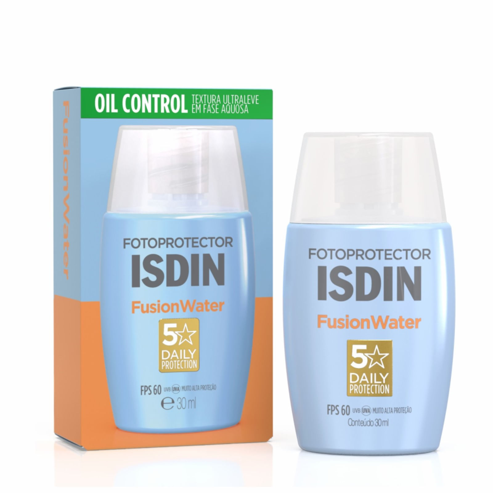 Protetor Solar Facial Isdin Fusion Water 5 Stars Fps60 Sem Cor 30ml