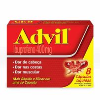 Advil 400mg Ibuprofeno Alívio Rápido da Dor de Cabeça Caixa 8 Cápsulas