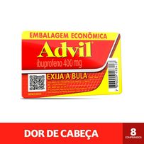 Advil 400mg Ibuprofeno Alívio Rápido da Dor de Cabeça Blister 8 Cápsulas