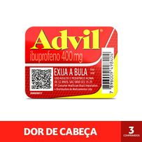 Advil 400mg Ibuprofeno Alívio Rápido da Dor de Cabeça 3 Cápsulas
