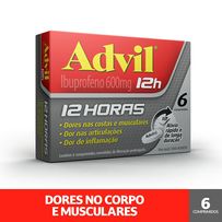 Advil 12h Analgésico com Ibuprofeno 600mg Alívio da Dor Muscular 6 Comprimidos