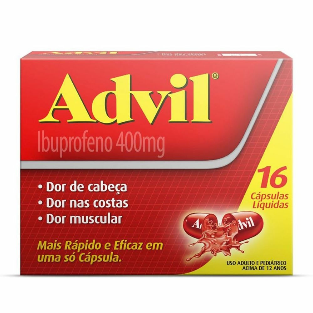 Advil 400mg Ibuprofeno Alívio Rápido da Dor de Cabeça Caixa 16 Cápsulas
