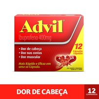 Advil 400mg Ibuprofeno Alívio Rápido da Dor de Cabeça Caixa 12 Cápsulas