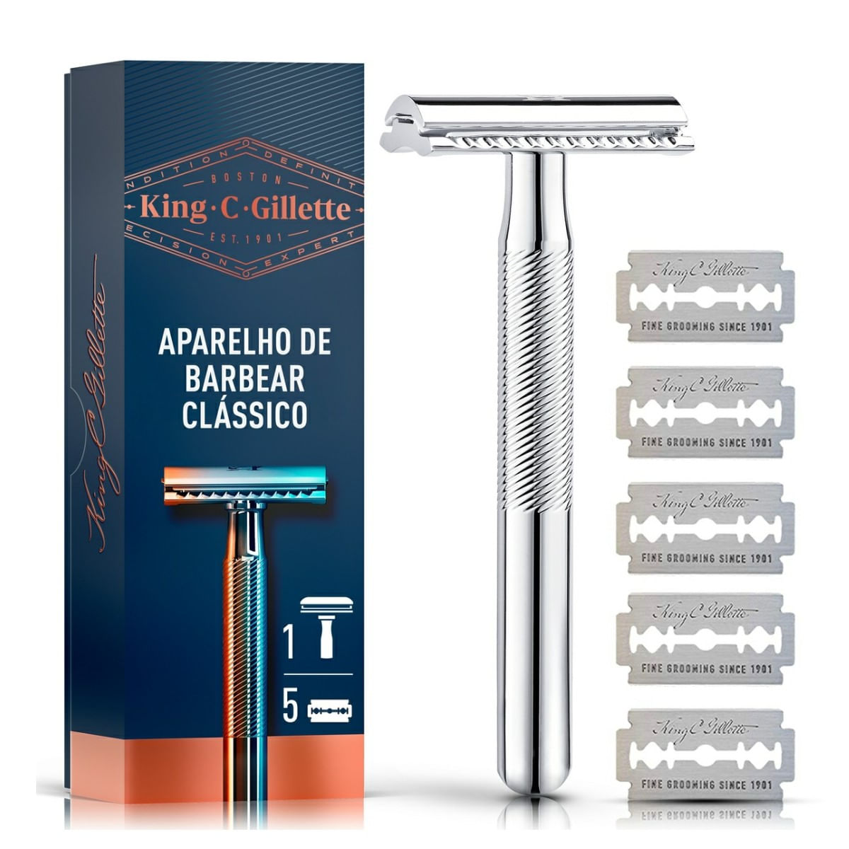 Aparelho De Barbear Clássico King C Gillette 5 Lâminas