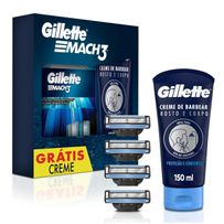 Carga para Aparelho de Barbear Gillette Mach3 4 Unidades + Creme de Barbear Gillette Rosto e Corpo 150ml