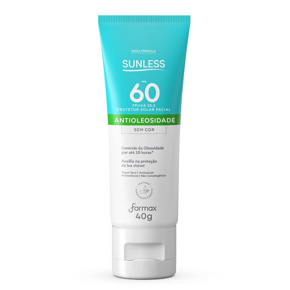 Protetor Solar Facial Sunless Antioleosidade FPS60 Sem Cor 40g