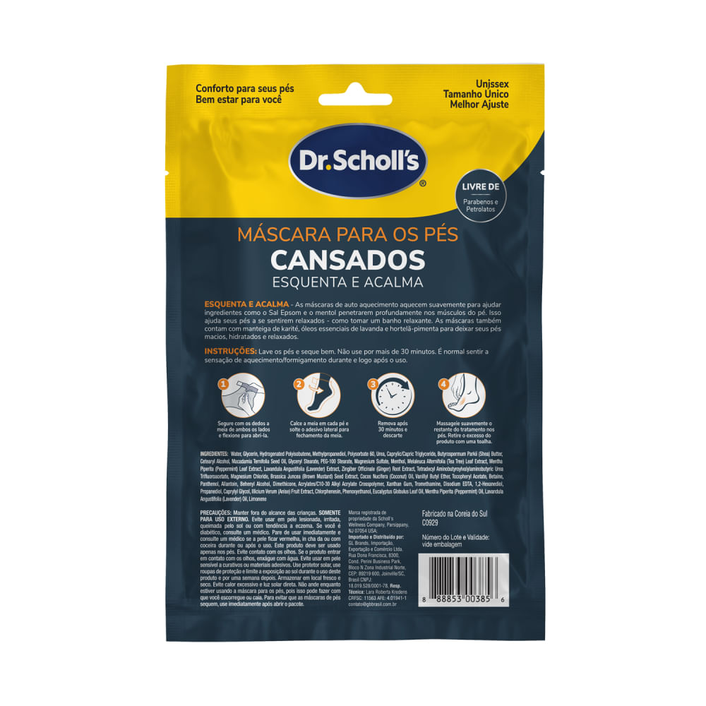Encontraproduto.com.br - Máscara Para Os Pés Cansados Com Aquecimento Dr Scholls Esquenta e Acalma 1 Par