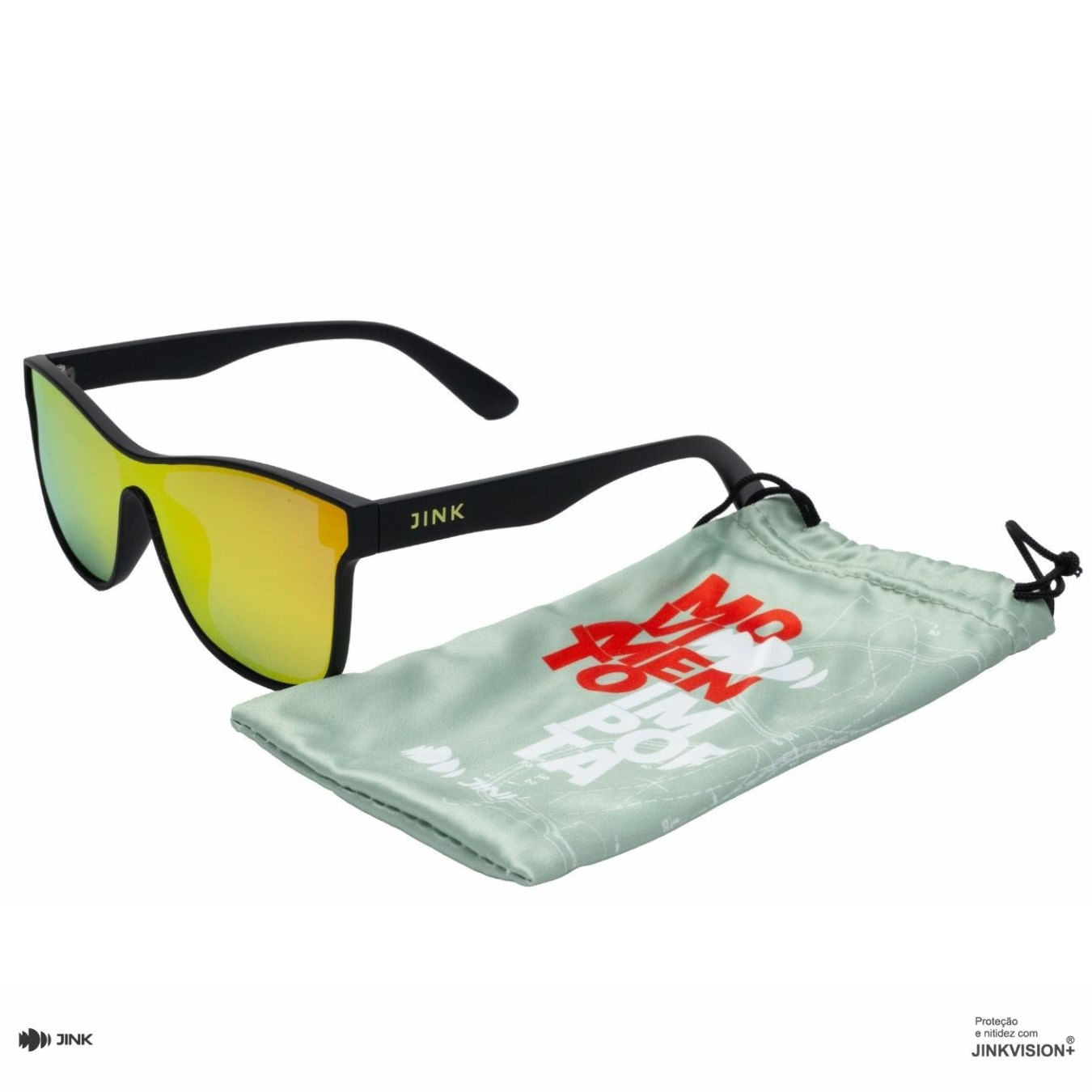 Óculos de Sol Jink Sun Gold Preto com Lentes Douradas Espelhadas