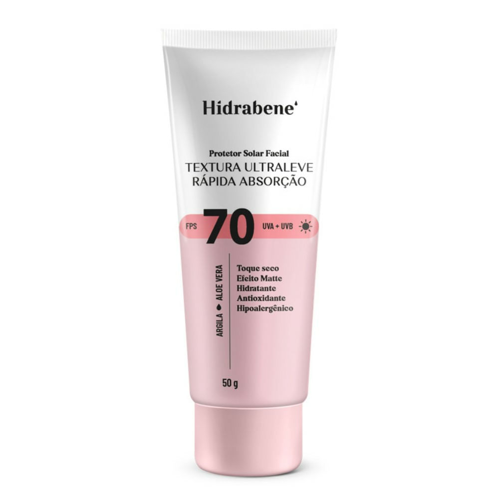 Protetor Solar Facial Hidrabene Textura Ultraleve Rápida Absorção FPS70 - 50g