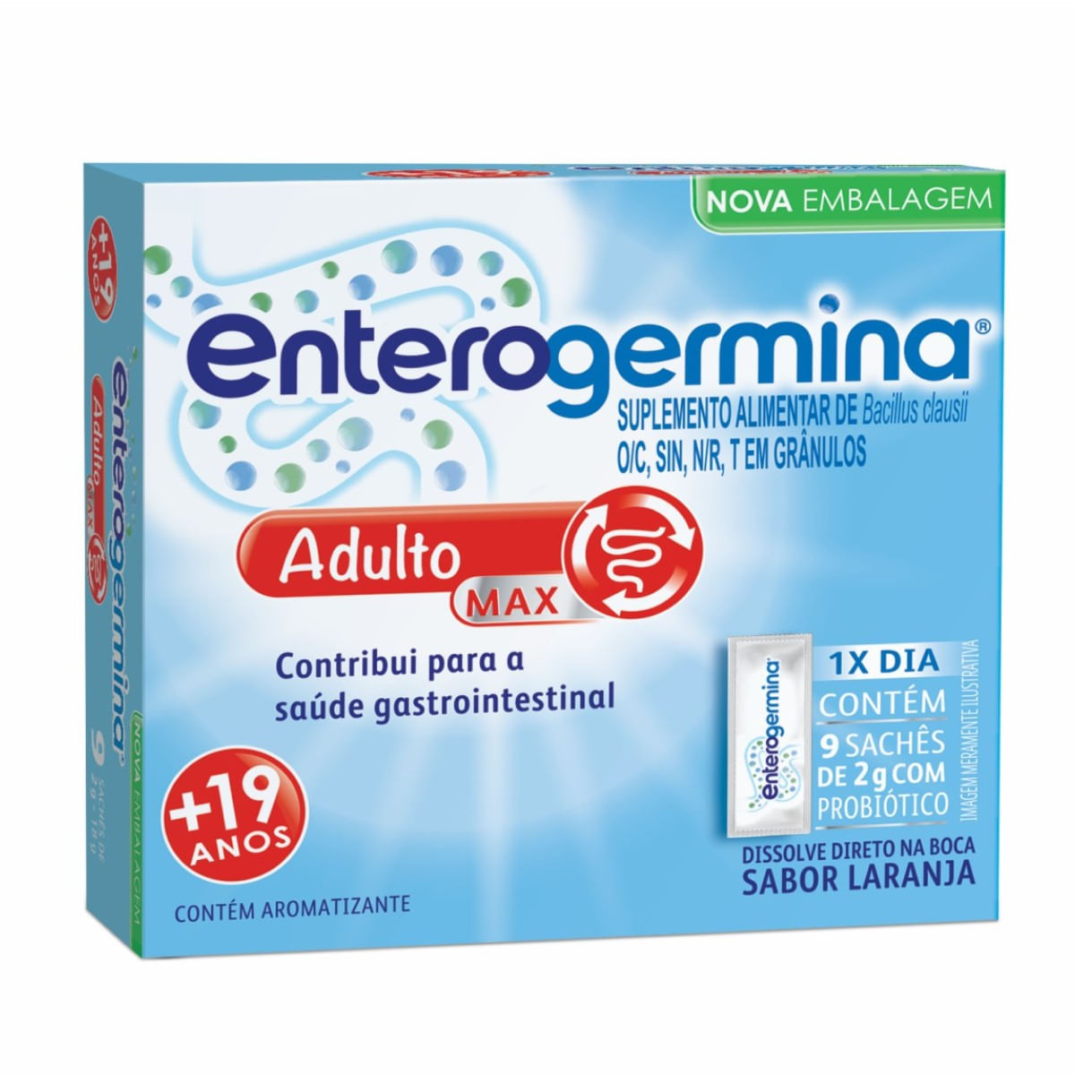 Probiótico Enterogermina Adulto Sabor Laranja 9 Sachês
