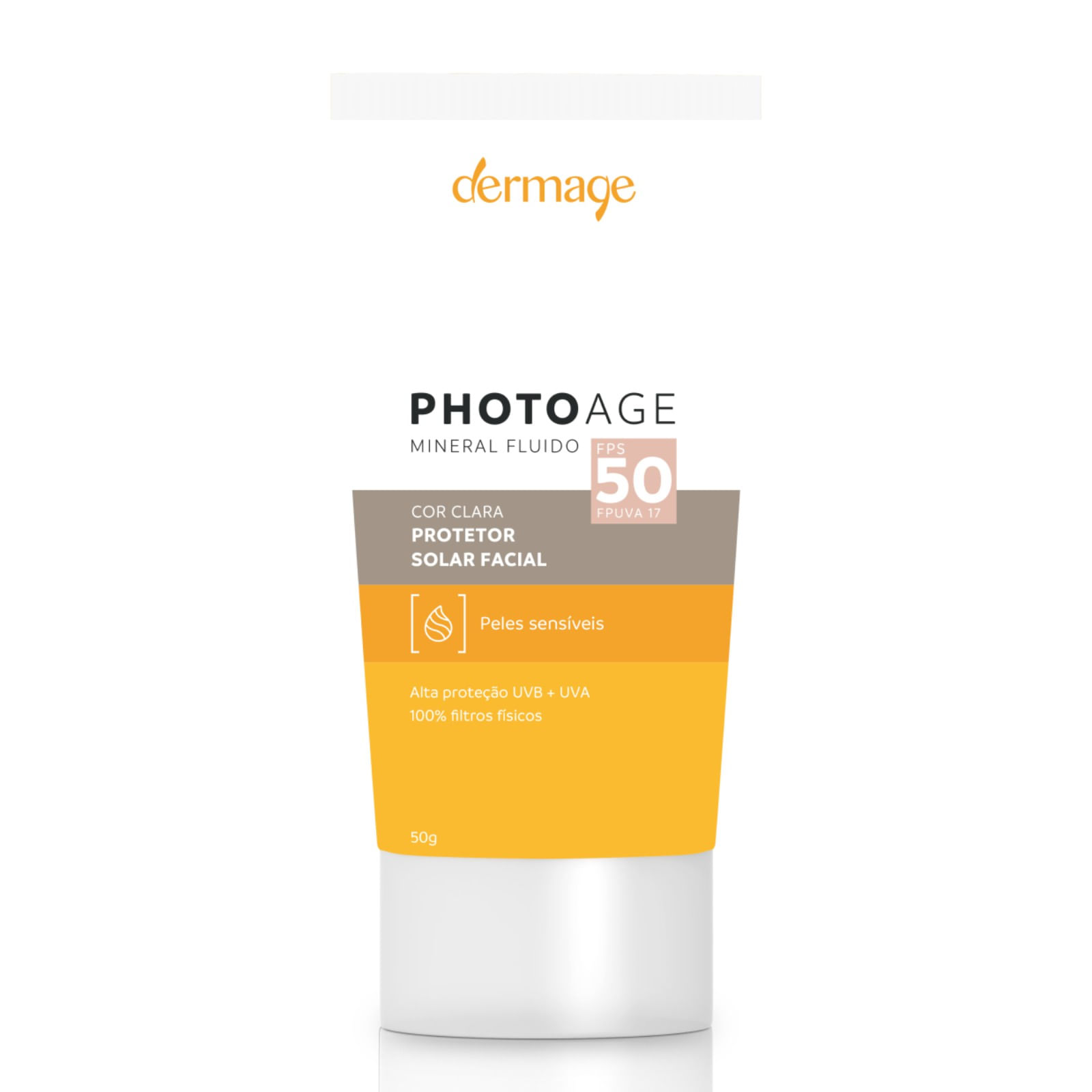 Protetor Solar Facial Dermage Photoage Peles Sensíveis FPS50 Cor Clara 50g
