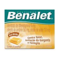 Pastilhas Para Garganta Benalet Sabor Mel E Limão 12 Pastilhas