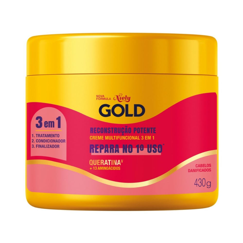 Creme Multifuncional 3 em 1 Niely Gold Reconstrução Potente 430g