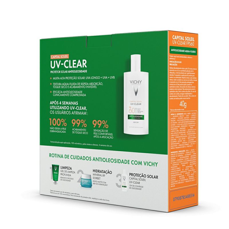 Kit-Vichy-Protetor-Solar-Capital-Soleil-UV--Clear-Sem-Cor-FPS60-40g---Gel-de-Limpeza-Profunda-Normaderm-50g---3