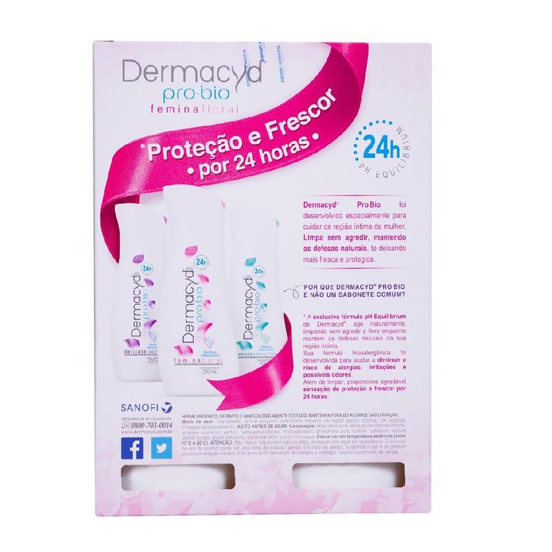 Kit-Sabonete-Liquido-Intimo-Dermacyd-Pro-Bio-Femina-Floral-200ml-100ml---2