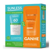 Kit Sunless Protetor Solar Antioleosidade FPS60 Sem Cor 40g + Gel de Limpeza Facial Hidraderm Vitamina C Ácido Salicílico 60g