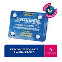 Decongex Plus Maleato de Bronfeniramina 12mg + Cloridrato Fenillefrina 15mg Aché 4 comprimidos