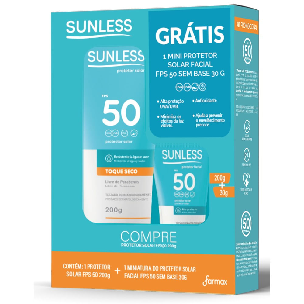 Kit Sunless Toque Seco Protetor Solar FPS50 200g + Protetor Solar Facial Miniatura FPS50 30g