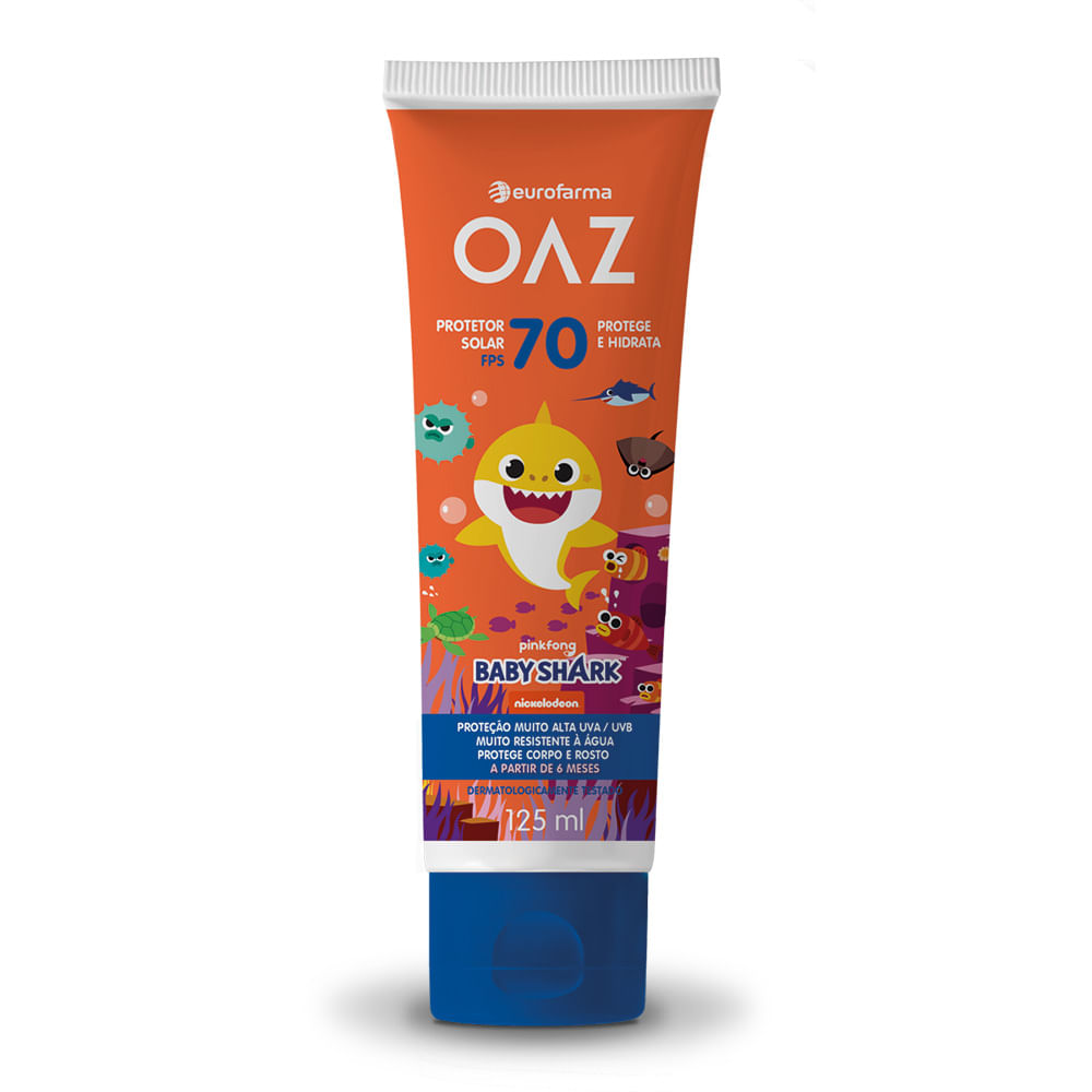 Protetor Solar OAZ Baby Shark FPS70 Protege e Hidrata 125ml