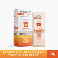 Protetor Solar Facial Stick Imecap Actsun Toque Seco FPS50 Tom 1 Claro 14g