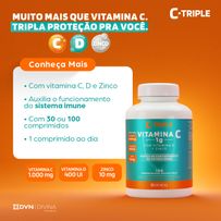 C-Triple Vitamina C 1g + Zinco 10mg + Vitamina D 400UI 100 Comprimidos