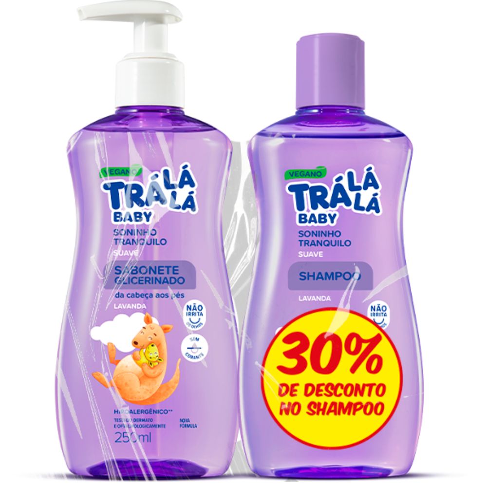 Kit Trá Lá Lá Baby Sabonete Líquido da Cabeça aos Pés Lavanda 250ml + Shampoo Suave Lavanda